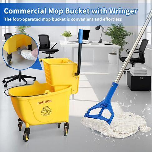 مجموعة ممسحة ذات ضغط جانبي 35QT ومجموعة عصارة على عجلات، باللون الأصفر، بما في ذلك ممسحة صناعية شديدة التحمل ومجموعة واحدة من قفازات التنظيف المطاطية الكبيرة in Kuwait