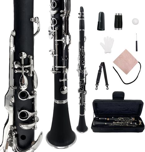 G Key Clarinet, Ebonite Body with Nickel-Plated Keys & 2 Barrels, Professional Grade Clarinet Complete Set with Hard Case, Mouthpiece & Accessories in Kuwait