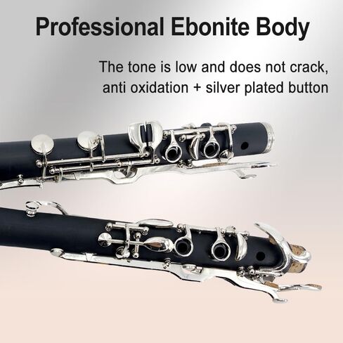 G Key Clarinet, Ebonite Body with Nickel-Plated Keys & 2 Barrels, Professional Grade Clarinet Complete Set with Hard Case, Mouthpiece & Accessories in Kuwait