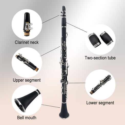 G Key Clarinet, Ebonite Body with Nickel-Plated Keys & 2 Barrels, Professional Grade Clarinet Complete Set with Hard Case, Mouthpiece & Accessories in Kuwait