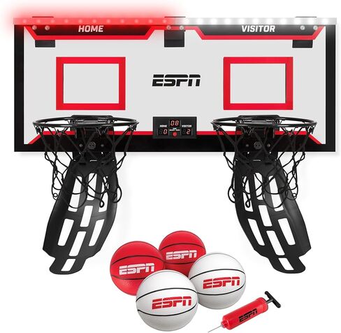 ESPN Mini Basketball Hoop, Over The Door Basketball Hoop with Foldable Breakaway Rim and Ball Return, Includes 2 Mini Basketballs and Pump in Kuwait