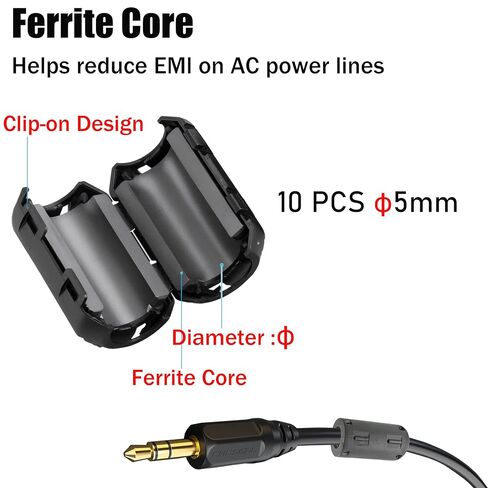 10 قطع من مشبك فلتر الضوضاء الأساسي من الفريت، ومثبت EMI RFI سهل التركيب لـ USB وHDMI وسلك الطاقة والمحوري ومكبر الصوت وكابلات البيانات - القطر الداخلي 5 مم EMC النيكل والزنك الخانق عالي الأداء UI1000 in Kuwait