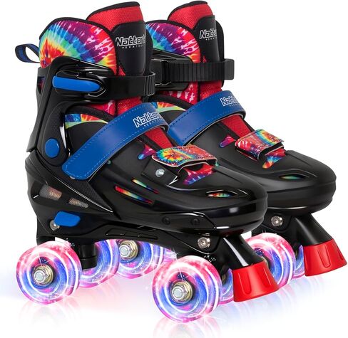Nattork Kids Roller Skates للفتيات والأولاد، 4 مقاسات زلاجات رباعية قابلة للتعديل للأطفال مع عجلات مضيئة - هدية عيد ميلاد رائعة للرياضات الداخلية والخارجية in Saudi Arabia