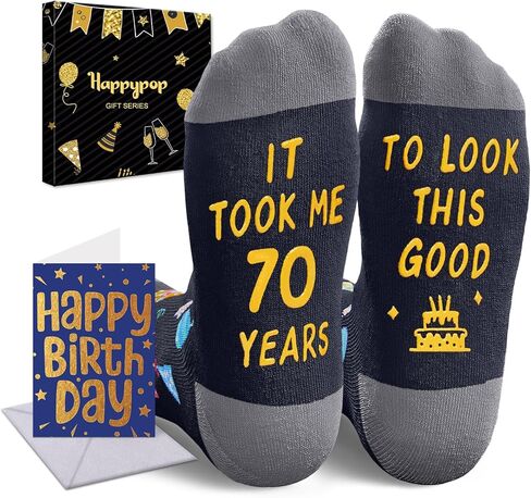 HAPPYPOP 70th Birthday Gifts Ideas - Socks for 70 Year Olds, 70th Birthday Gifts with Greeting Card for Him Her, Best Gifts for 70 Year Old Man Woman In Black in Saudi Arabia