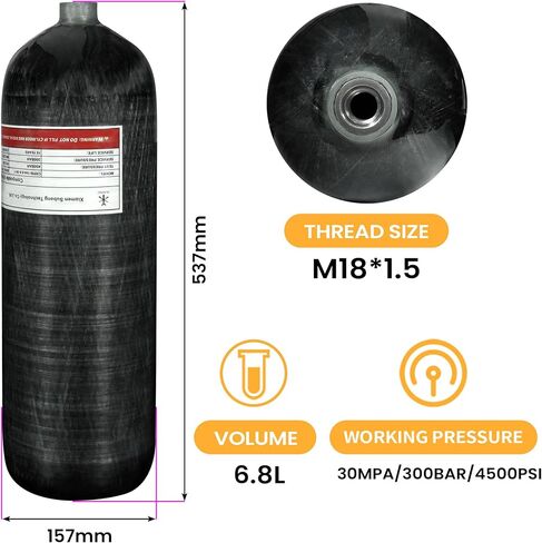TUXING 4500psi 6.8L/414ci Carbon Fiber Paintball HPA Air Tank with PCP Compressed Air System with Valve Regulator Gauge for PCP Air Rifles in Saudi Arabia