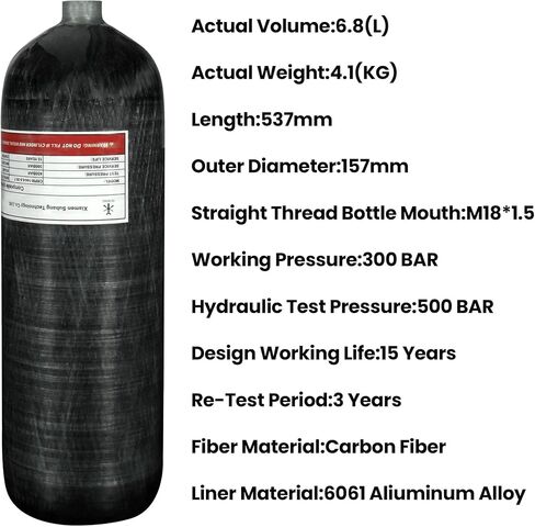 TUXING 4500psi 6.8L/414ci Carbon Fiber Paintball HPA Air Tank with PCP Compressed Air System with Valve Regulator Gauge for PCP Air Rifles in Saudi Arabia