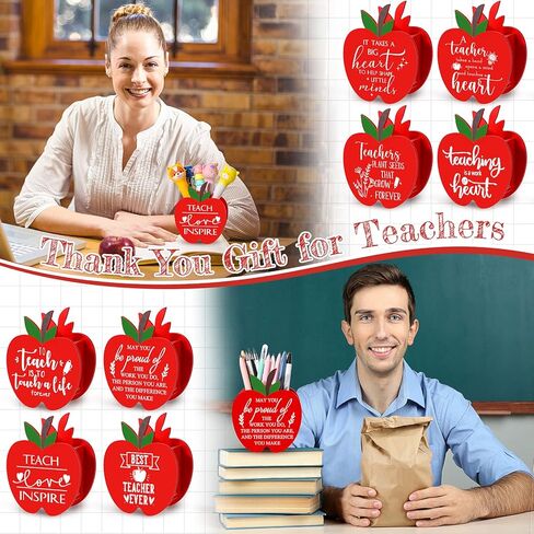 FUUTREO 8 PCS شكل من Apple Wooden Pencil Holder Holder Higiation Thans Thanks You Pencil Cup Marker Organizer for Desktop School Classroom Day Gift in Kuwait