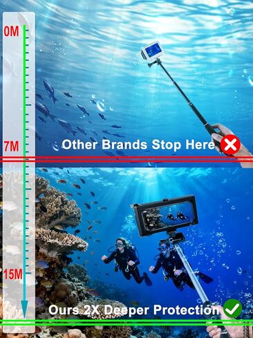 3-in-1 Diving Kit: 50FT Waterproof Phone Case + Underwater Bluetooth Selfie Stick + Phone Clip, 10-30" Extendable Pole for iPhone 17 Air/16, Samsung S26 S25 Ultra, IP68 Snorkeling Gear in Kuwait