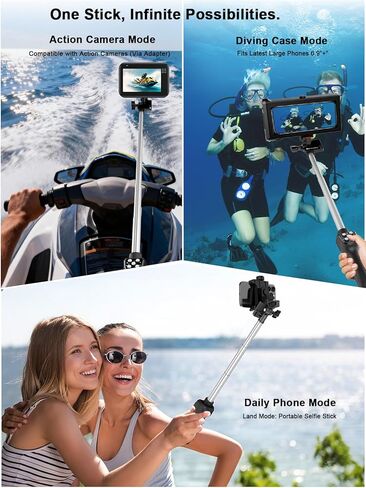 3-in-1 Diving Kit: 50FT Waterproof Phone Case + Underwater Bluetooth Selfie Stick + Phone Clip, 10-30" Extendable Pole for iPhone 17 Air/16, Samsung S26 S25 Ultra, IP68 Snorkeling Gear in Kuwait