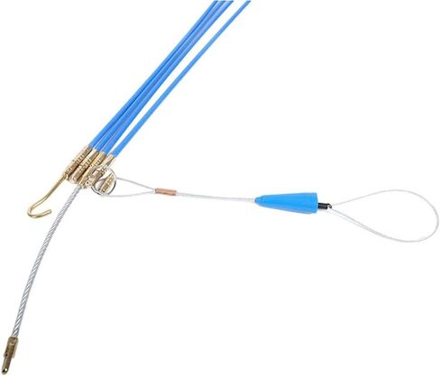 Fiberglass Cable Pulling Rod Set 10 Pieces 33cm x 4mm Flexible Electrical Wire Threader Kit with Guide Spring Hook Sliding Eye Connectors and Plastic Storage Case for Electricians Tradesmen and DIY in Kuwait