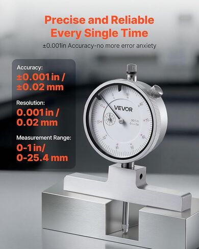 VEVOR Depth Gauge, Depth Micrometer 0-22 inch Measuring Range, 0.001" Resolution, with 4 Anvils & 6 Standard Rods, Precision Easy to Read Mechanical Tool for Measuring Groove, Step, Hole in Saudi Arabia