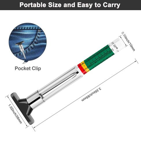Tire Tread Depth Measuring - InstrumentSmart Color Coded Tire Tread Depth Gauge ，Trucks, SUVs & Motorcycles, Portable Tread Checker with Pocket Clip for Pre-Trip Inspections in Saudi Arabia