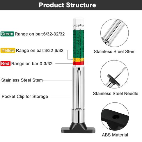 Tire Tread Depth Measuring - InstrumentSmart Color Coded Tire Tread Depth Gauge ，Trucks, SUVs & Motorcycles, Portable Tread Checker with Pocket Clip for Pre-Trip Inspections in Saudi Arabia