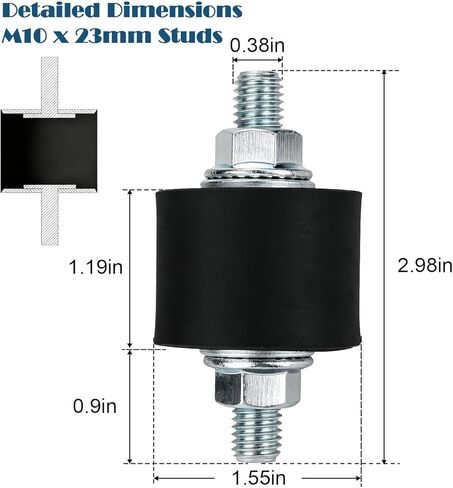Rubber Vibration Isolator Mounts, 40 x 30mm Shock Absorber Rubber Mounts, with M10 x 23mm Studs 4 Pcs in Kuwait