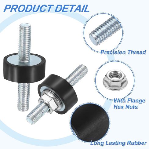 uxcell 4Pcs M6 x 18mm Rubber Mounts, 8 x 20mm Cylindrical Anti Vibration Isolator Studs Shock Absorber Double Studs with Nuts for Car Bobbin Generator Air Compressors in Saudi Arabia