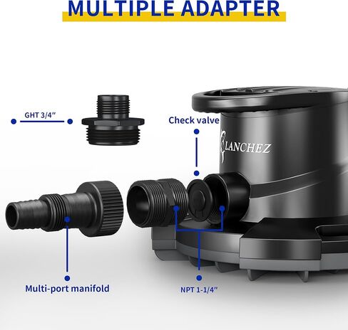 مضخة غطاء حمام السباحة الأوتوماتيكية LANCHEZ 1/2 حصان، مضخة مياه غاطسة 2250 جيجا في الساعة مع صمام فحص و3 محولات، سلك طاقة 25 قدم، إزالة لحمام السباحة، أحواض المياه الساخنة، الأسطح والمزيد، أسود in Kuwait