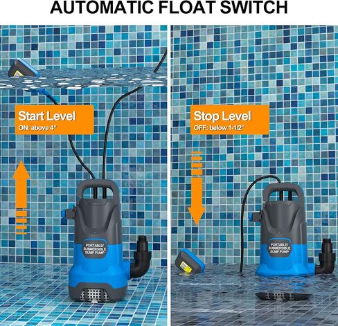 مضخة مياه غاطسة أوتوماتيكية بقوة 1 حصان مضخة إزالة المياه النظيفة/القذرة 4000PGH مع مفتاح تعويم، مضخة مياه كهربائية محمولة لنقل المياه لحمام السباحة والحديقة والبركة وتصريف الطابق السفلي in Kuwait