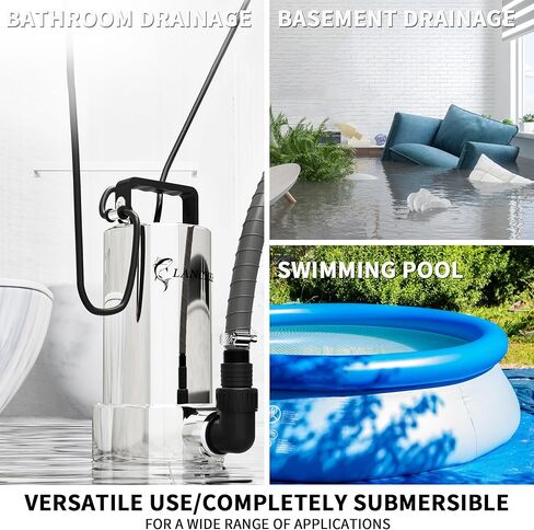 مضخة مستنقع LANCHEZ 1.6HP 6000GPH، مضخة مياه غاطسة من الفولاذ المقاوم للصدأ عالية التدفق مع مفتاح تعويم، مضخة مياه نقل أوتوماتيكية لحوض السباحة في الطابق السفلي من حوض السباحة، فضي in Kuwait