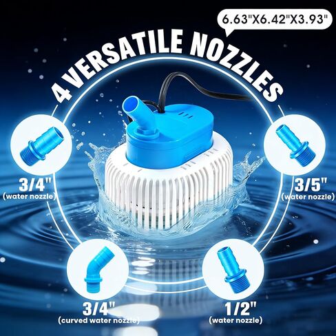 Upgraded Pool Cover Pump Above Ground - Submersible Water Sump Pump with LED Lights, Pool Cover Water Removal Pumps for Pool Draining with 16FT Drainage Hose & 25FT Power Cord, 850 GPH, 4 Adapters in Saudi Arabia