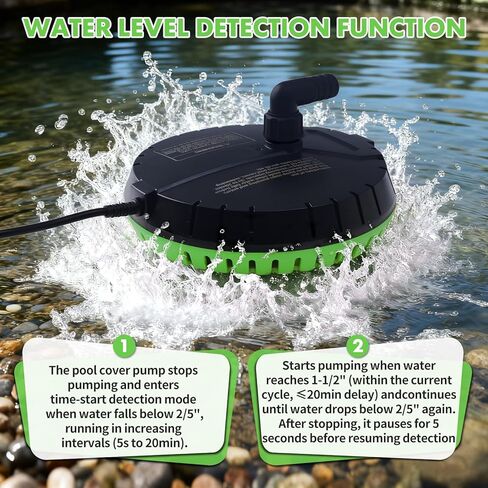 Automatic Pool Cover Pump, 1500GPH Submersible Sump Pump for Pool Draining, 25FT Power Cord, 2 Adapters, Available for Swimming Pool Covers, Swimming Pools, Fish Tanks, Ponds, Green in Saudi Arabia