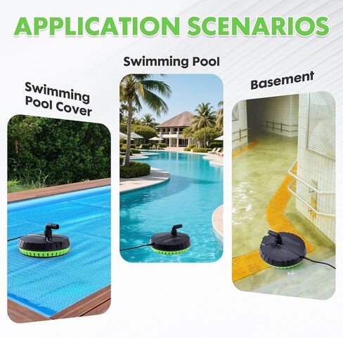 Automatic Pool Cover Pump, 1500GPH Submersible Sump Pump for Pool Draining, 25FT Power Cord, 2 Adapters, Available for Swimming Pool Covers, Swimming Pools, Fish Tanks, Ponds, Green in Saudi Arabia