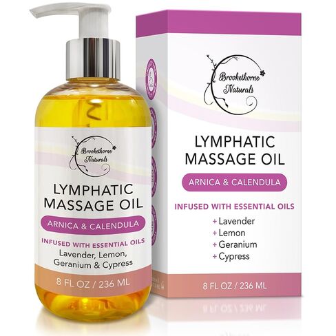 Lymphatic Massage Oil for Massage Therapy | 100% Natural Lymphatic Drainage Oil | Premium Quality with Arnica, Lemon & Ginger | for Post Surgery Recovery & Detox | 8oz by Brookethorne Naturals in Kuwait