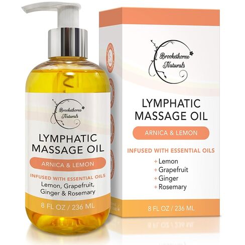 Lymphatic Massage Oil for Massage Therapy | 100% Natural Lymphatic Drainage Oil | Premium Quality with Arnica, Lemon & Ginger | for Post Surgery Recovery & Detox | 8oz by Brookethorne Naturals in Saudi Arabia