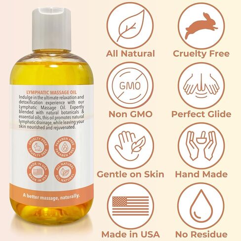Lymphatic Massage Oil for Massage Therapy | 100% Natural Lymphatic Drainage Oil | Premium Quality with Arnica, Lemon & Ginger | for Post Surgery Recovery & Detox | 8oz by Brookethorne Naturals in Saudi Arabia