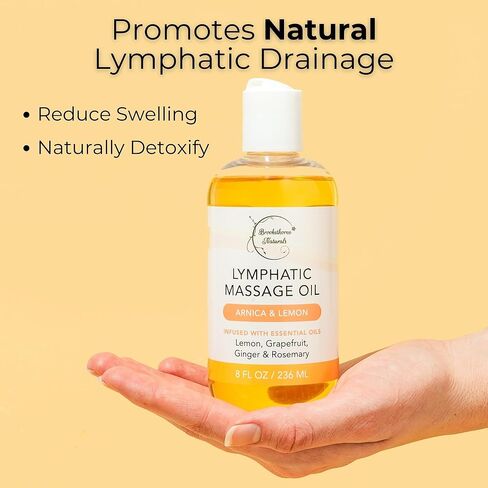 Lymphatic Massage Oil for Massage Therapy | 100% Natural Lymphatic Drainage Oil | Premium Quality with Arnica, Lemon & Ginger | for Post Surgery Recovery & Detox | 8oz by Brookethorne Naturals in Saudi Arabia