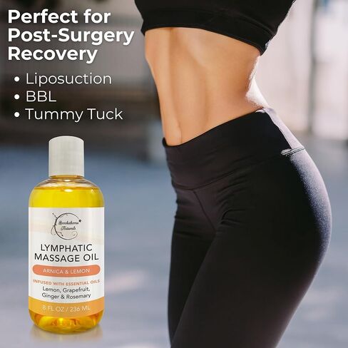 Lymphatic Massage Oil for Massage Therapy | 100% Natural Lymphatic Drainage Oil | Premium Quality with Arnica, Lemon & Ginger | for Post Surgery Recovery & Detox | 8oz by Brookethorne Naturals in Saudi Arabia