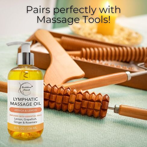 Lymphatic Massage Oil for Massage Therapy | 100% Natural Lymphatic Drainage Oil | Premium Quality with Arnica, Lemon & Ginger | for Post Surgery Recovery & Detox | 8oz by Brookethorne Naturals in Saudi Arabia