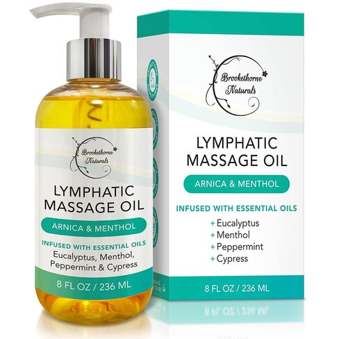 Lymphatic Massage Oil for Massage Therapy | 100% Natural Lymphatic Drainage Oil | Premium Quality with Arnica, Lemon & Ginger | for Post Surgery Recovery & Detox | 8oz by Brookethorne Naturals in Saudi Arabia