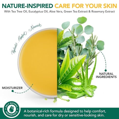 Tea Tree Oil Balm, Tea Tree Oil for Skin, Soothing Balm with Eucalyptus, Aloe, Lavender & Calendula, Soothes Dry, Itchy Skin on Feet, Body & Common Irritated Areas, Intense Moisturizer in Kuwait