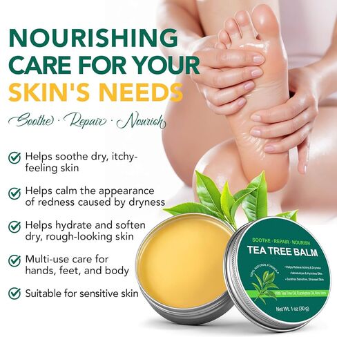 Tea Tree Oil Balm, Tea Tree Oil for Skin, Soothing Balm with Eucalyptus, Aloe, Lavender & Calendula, Soothes Dry, Itchy Skin on Feet, Body & Common Irritated Areas, Intense Moisturizer in Kuwait