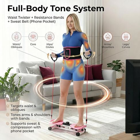 FLÉCHA Waist Twister Machine Exercise, Ab Workout Equipment, Waist Twisting Exercise Board with Digital Counter, Tracks Time Twists Calories, Non-Slip Core Trainer, 300 lb Capacity, Twist Board with Sweat Belt & Virtual Workout Plan, Resistance Bands, Pin in Saudi Arabia