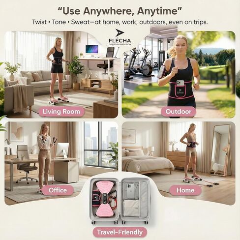 FLÉCHA Waist Twister Machine Exercise, Ab Workout Equipment, Waist Twisting Exercise Board with Digital Counter, Tracks Time Twists Calories, Non-Slip Core Trainer, 300 lb Capacity, Twist Board with Sweat Belt & Virtual Workout Plan, Resistance Bands, Pin in Saudi Arabia