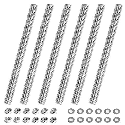 6pcs M6 x 100mm Fully Threaded Rod, M6-1.0mm Thread Pitch,304 Stainless Steel Right Hand Threads Rods, with Nuts and Flat Washer,for Clamps, Hangers and U-Bolts (M6 x 100mm) in Kuwait