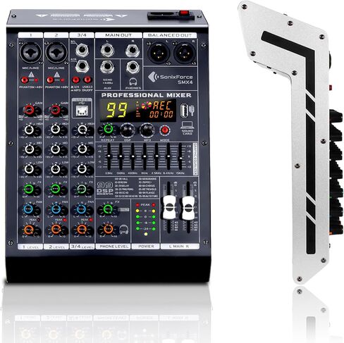 4 Channel Audio Mixer, 99 DSP Sound Board Console with 48V Phantom Power, Professional DJ Mixer for Podcasting, Streaming, Studio Recording (SMX4) in Saudi Arabia