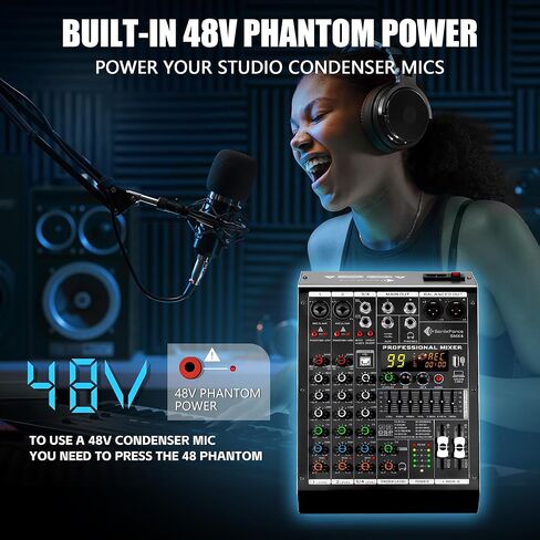 4 Channel Audio Mixer, 99 DSP Sound Board Console with 48V Phantom Power, Professional DJ Mixer for Podcasting, Streaming, Studio Recording (SMX4) in Saudi Arabia