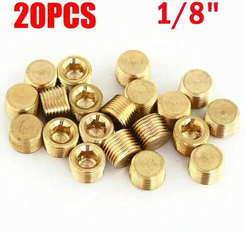 20pcs 1/8" NPT Male Brass Socket Head Cap Plugs, Internal Hex Threaded Pipe End Caps for Plumbing & Pneumatics in Saudi Arabia