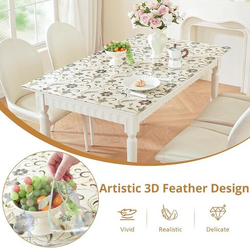 واقي طاولة على شكل زهور من LovePads مقاس 36 × 48 بوصة، غطاء طاولة بلاستيكي بسمك 1.5 مم، مفرش طاولة مستطيل من الفينيل المقاوم للماء للمطبخ وغرفة الطعام وطاولة القهوة in Kuwait