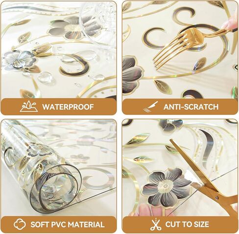 واقي طاولة على شكل زهور من LovePads مقاس 36 × 48 بوصة، غطاء طاولة بلاستيكي بسمك 1.5 مم، مفرش طاولة مستطيل من الفينيل المقاوم للماء للمطبخ وغرفة الطعام وطاولة القهوة in Kuwait