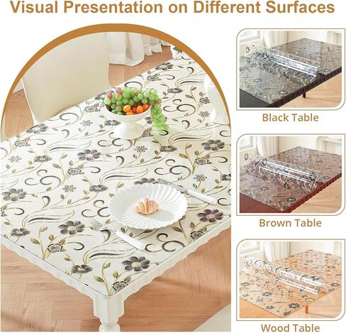 واقي طاولة على شكل زهور من LovePads مقاس 36 × 48 بوصة، غطاء طاولة بلاستيكي بسمك 1.5 مم، مفرش طاولة مستطيل من الفينيل المقاوم للماء للمطبخ وغرفة الطعام وطاولة القهوة in Kuwait