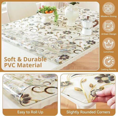 واقي طاولة على شكل زهور من LovePads مقاس 36 × 48 بوصة، غطاء طاولة بلاستيكي بسمك 1.5 مم، مفرش طاولة مستطيل من الفينيل المقاوم للماء للمطبخ وغرفة الطعام وطاولة القهوة in Kuwait