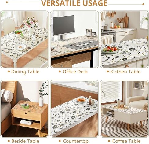 واقي طاولة على شكل زهور من LovePads مقاس 36 × 48 بوصة، غطاء طاولة بلاستيكي بسمك 1.5 مم، مفرش طاولة مستطيل من الفينيل المقاوم للماء للمطبخ وغرفة الطعام وطاولة القهوة in Kuwait