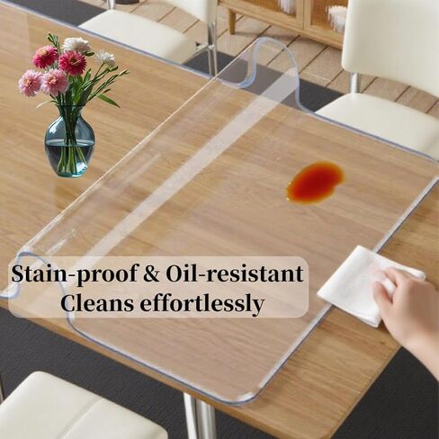 مفرش طاولة من البولي فينيل كلوريد مقاس 91.44 سم × 152.4 سم - مقاوم للماء، ومقاوم للحرارة، وسهل التنظيف، وواقي مكتب لتناول الطعام، والمكتب، وطاولات القهوة، ومقاوم للخدش. in Kuwait