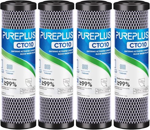 1 Micron 2.5" x 10" Whole House CTO Carbon Water Filter Cartridge Replacement for Under Sink Water Filter System, Dupont WFPFC8002, WFPFC9001, FXWTC, SCWH-5, WHEF-WHWC, WHCF-WHWC, AMZN-SCWH-5, 4Pack in Kuwait