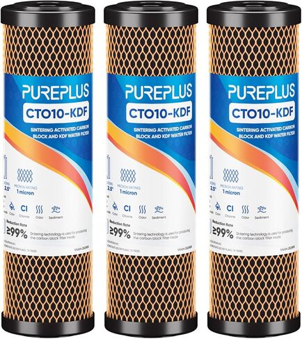 1 Micron 2.5" x 10" Whole House CTO Carbon Water Filter Cartridge Replacement for Under Sink Water Filter System, Dupont WFPFC8002, WFPFC9001, FXWTC, SCWH-5, WHEF-WHWC, WHCF-WHWC, AMZN-SCWH-5, 4Pack in Kuwait