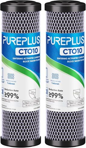 1 Micron 2.5" x 10" Whole House CTO Carbon Water Filter Cartridge Replacement for Under Sink Water Filter System, Dupont WFPFC8002, WFPFC9001, FXWTC, SCWH-5, WHEF-WHWC, WHCF-WHWC, AMZN-SCWH-5, 4Pack in Kuwait