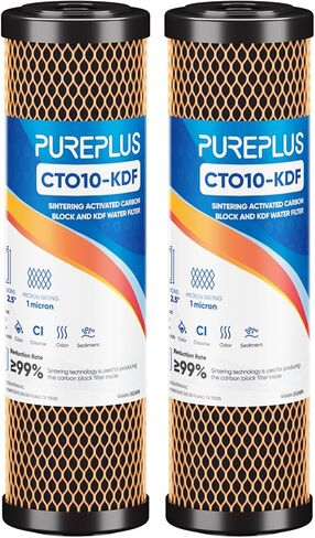 1 Micron 2.5" x 10" Whole House CTO Carbon Water Filter Cartridge Replacement for Under Sink Water Filter System, Dupont WFPFC8002, WFPFC9001, FXWTC, SCWH-5, WHEF-WHWC, WHCF-WHWC, AMZN-SCWH-5, 4Pack in Kuwait
